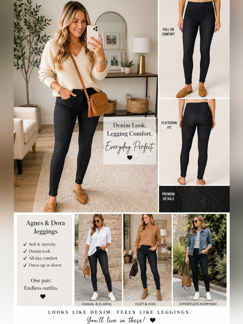Agnes & Dora Black Denim-Look Jeggings
